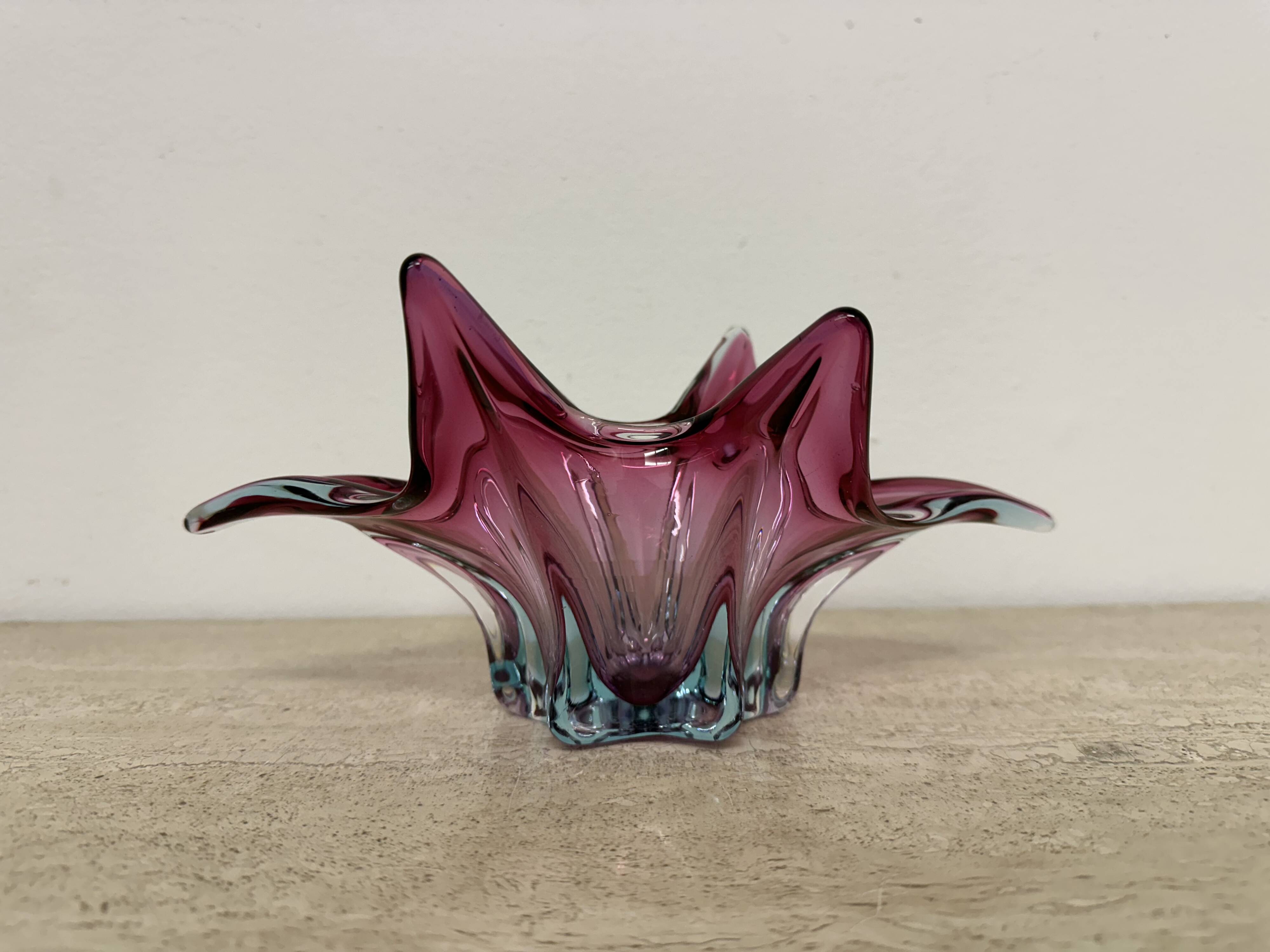 Mid century Murano pink glass bowl , 1970s