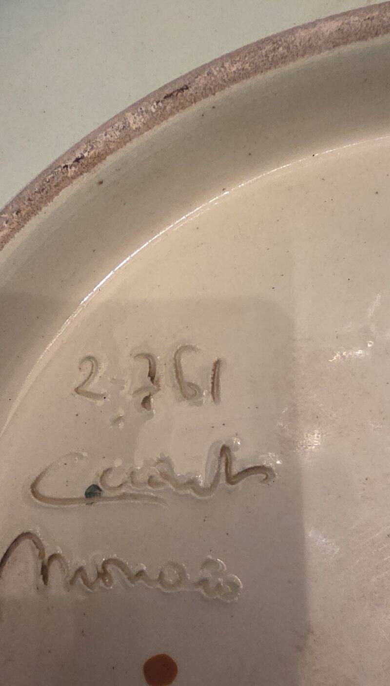 Cerart Monaco Round Plate on Small Foot Enamelled Ceramic circa 1950