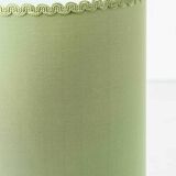 Pair of Chinese table lamps in Delft blue ceramic with new green silk shades.