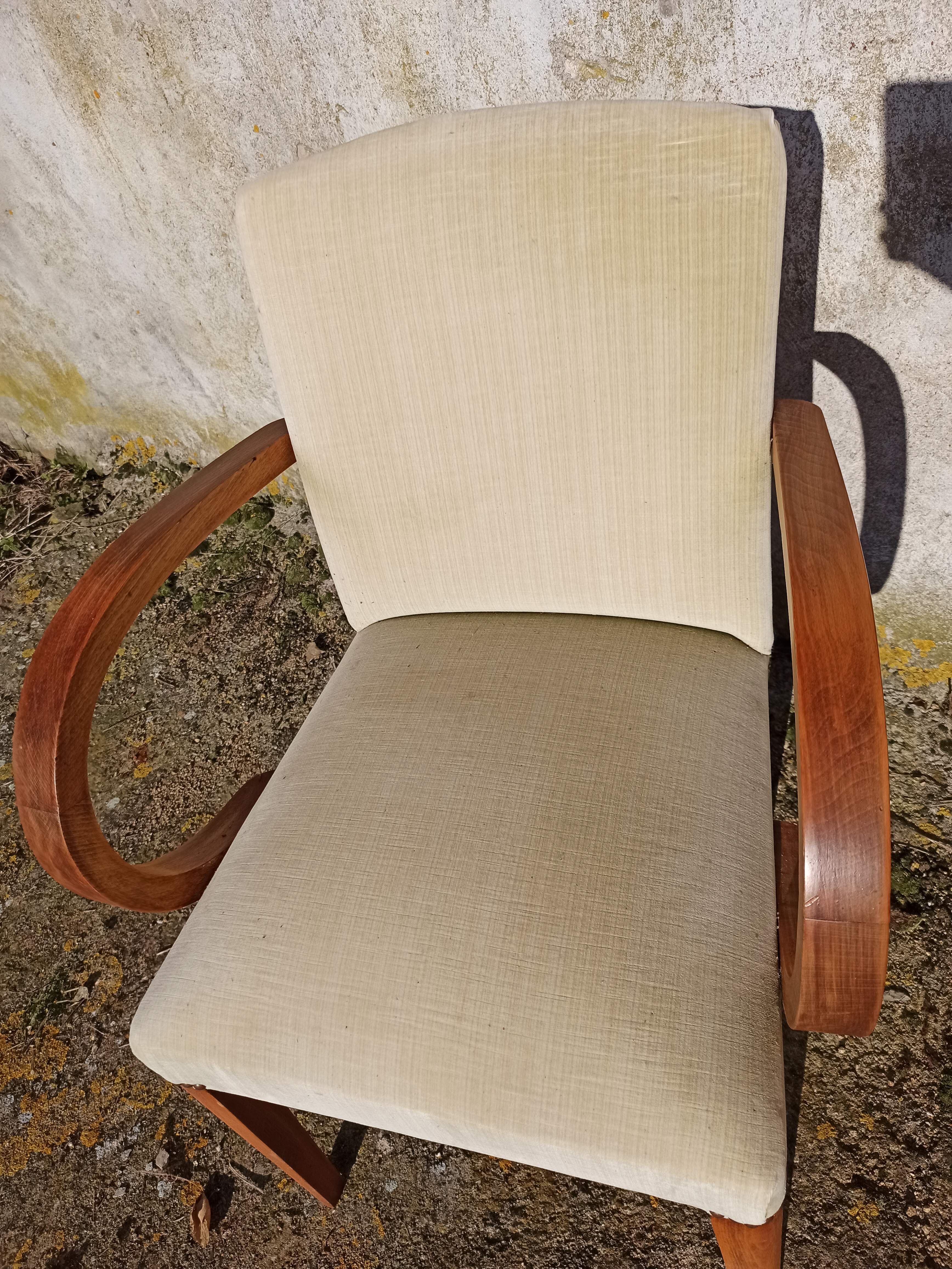 Pair of bridge armchairs from the 50s off-white velvet