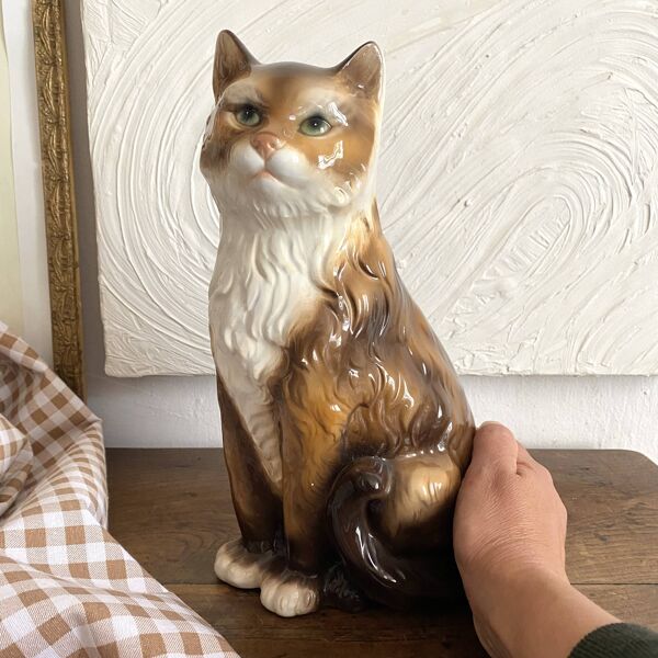 Grand chat en céramique , Italy années 70