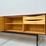 1960s Large Vintage Minimalistic Teak Sideboard with Metal Legs