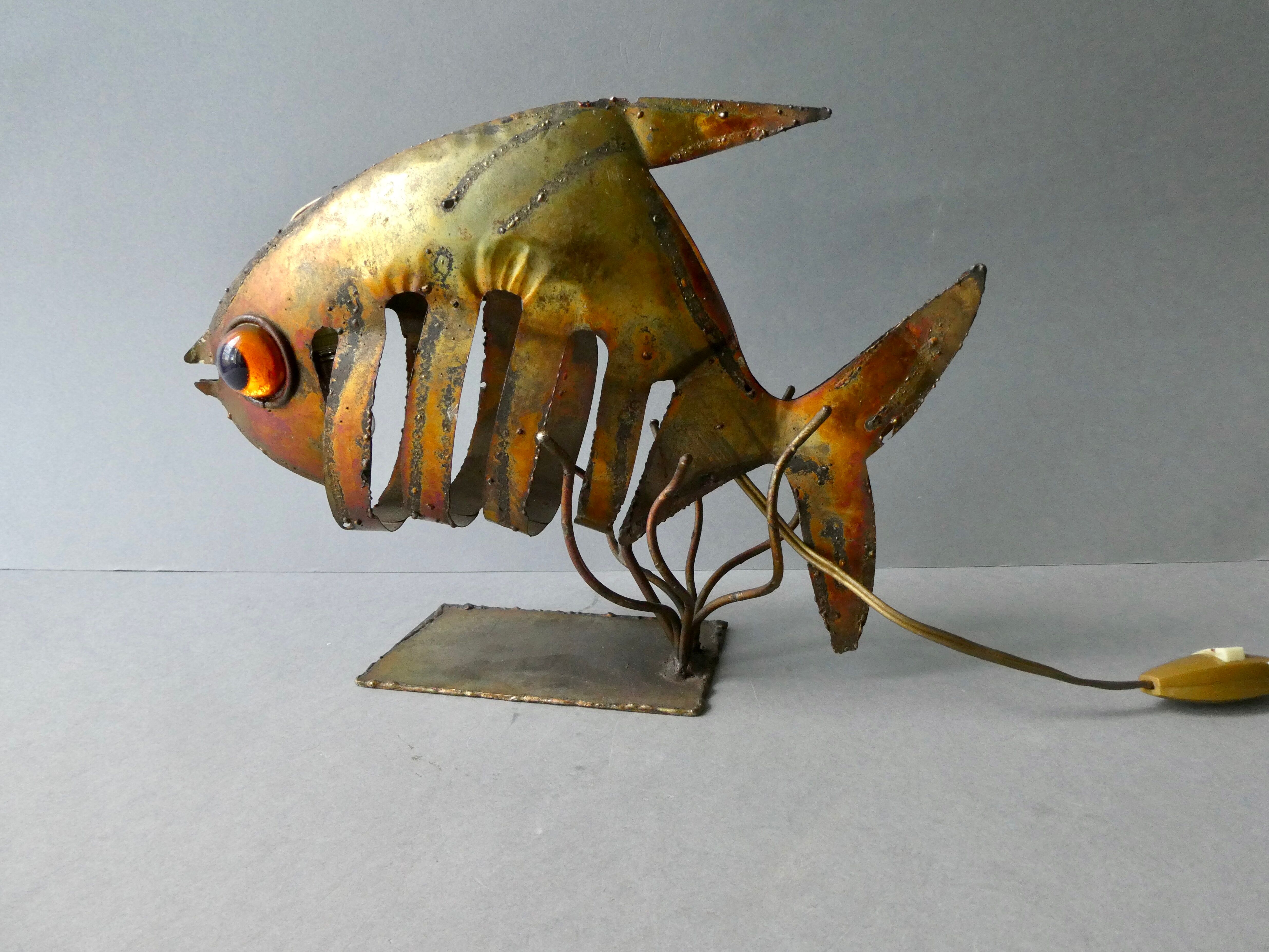 Night light shaped fish, gilded metal, 70s