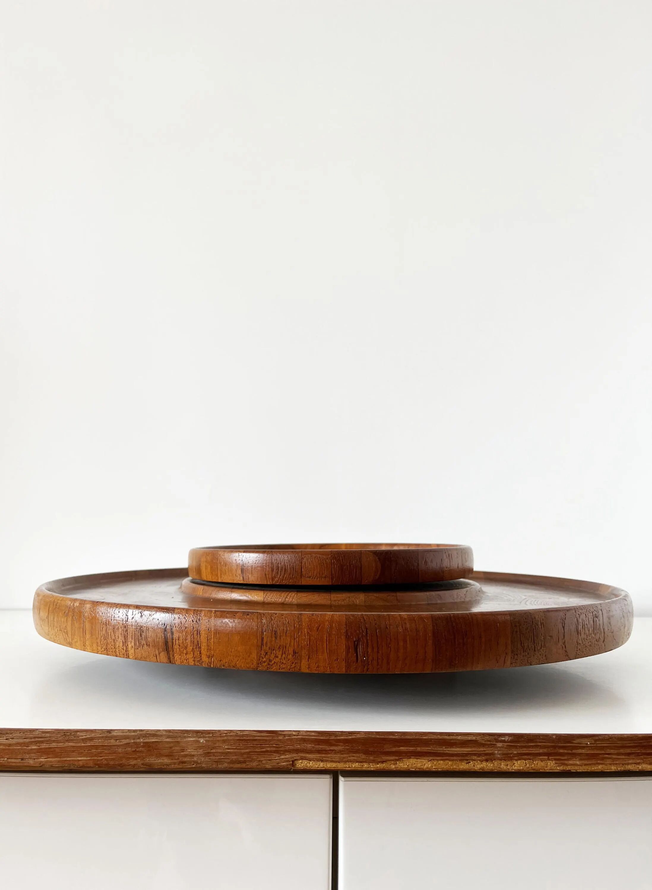 Large rotating teak platter Denmark Digsmed 1970