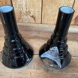 Pair of black and opaline multilayer glass vases. 1970s.