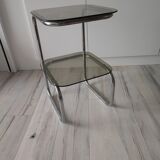 Side table or pedestal table in chrome and glass