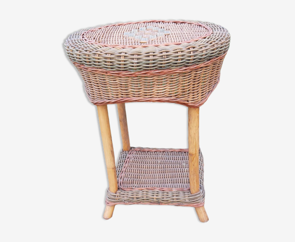 Table en rotin et osier vintage