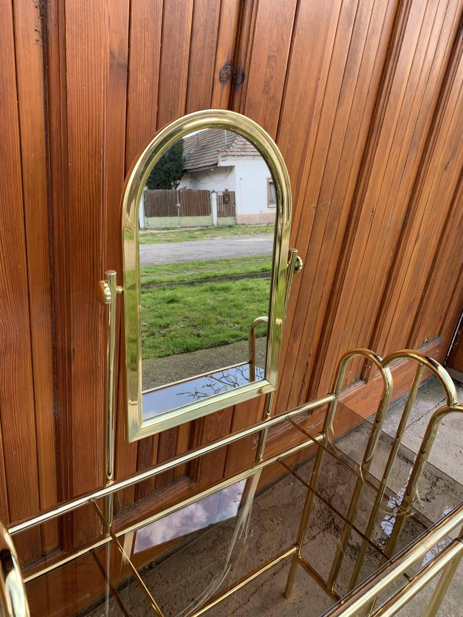 Coiffeuse et tabouret vintage en laiton, années 1950, lot de 2