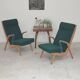 Paire de fauteuils ULUV bois et tissu vert bouclette
