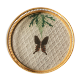Round tray bamboo vintage butterflies