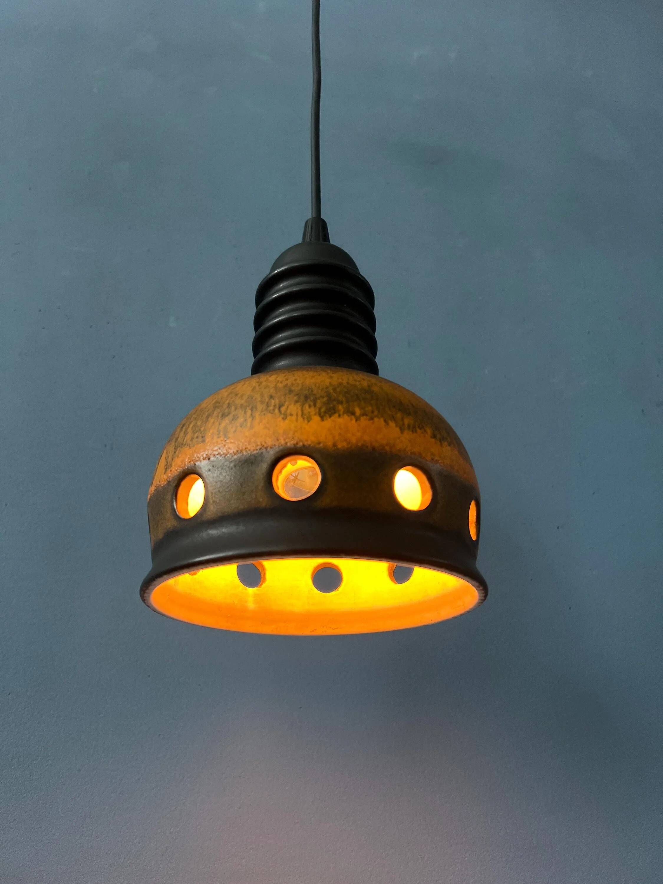 Brown ceramic pendant light Mid-Century, West Germany