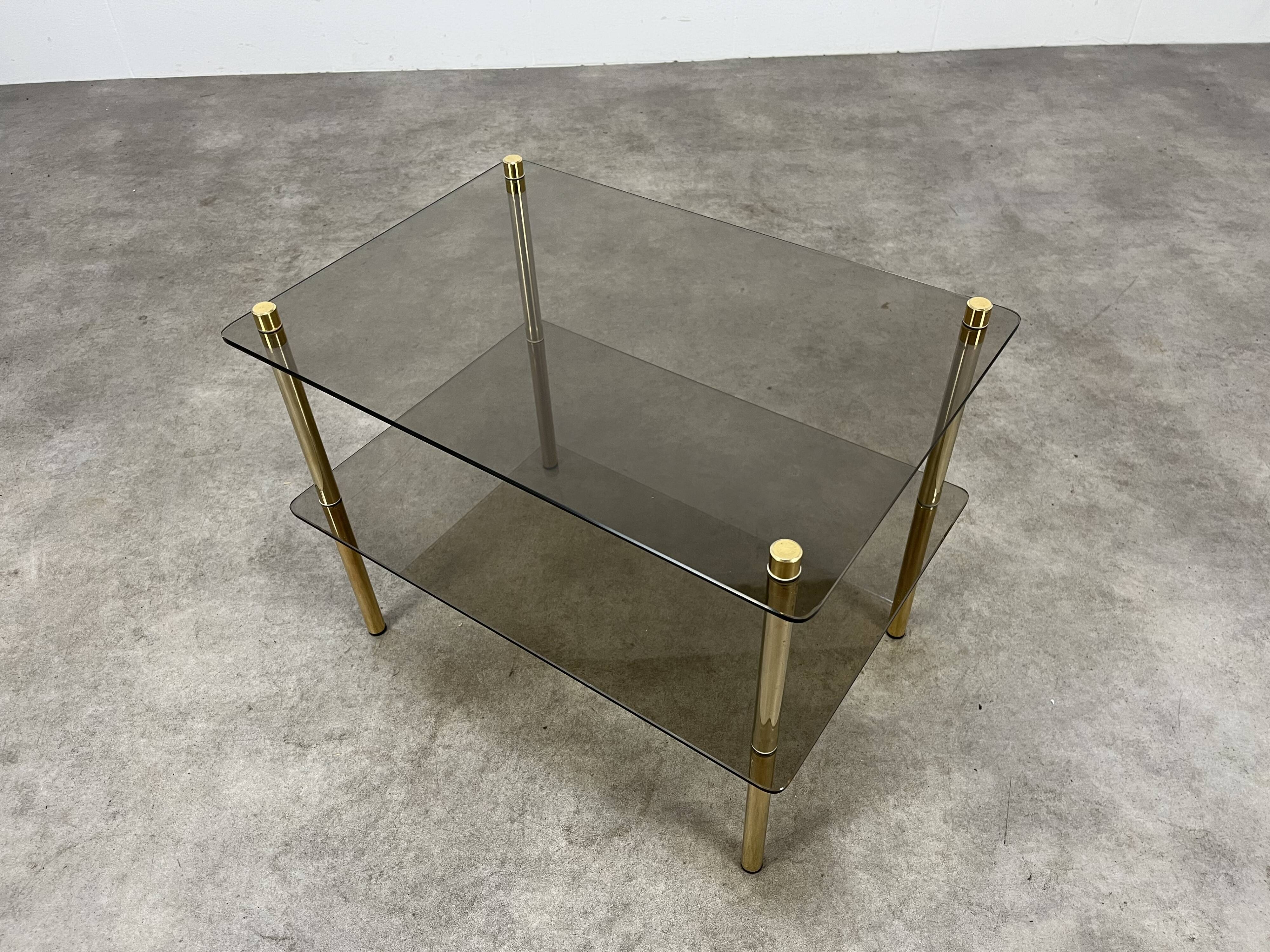 Smoked glass and gold metal side table, 1970s