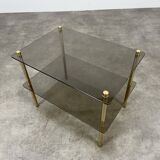 Smoked glass and gold metal side table from the 70s, end table