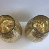 Pair of Cracked Mercurized Ovoid Vases Modernist Design Tealight Holders