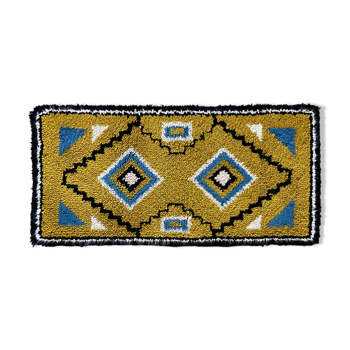 Vintage ocher yellow wool Smyrna carpet / rug