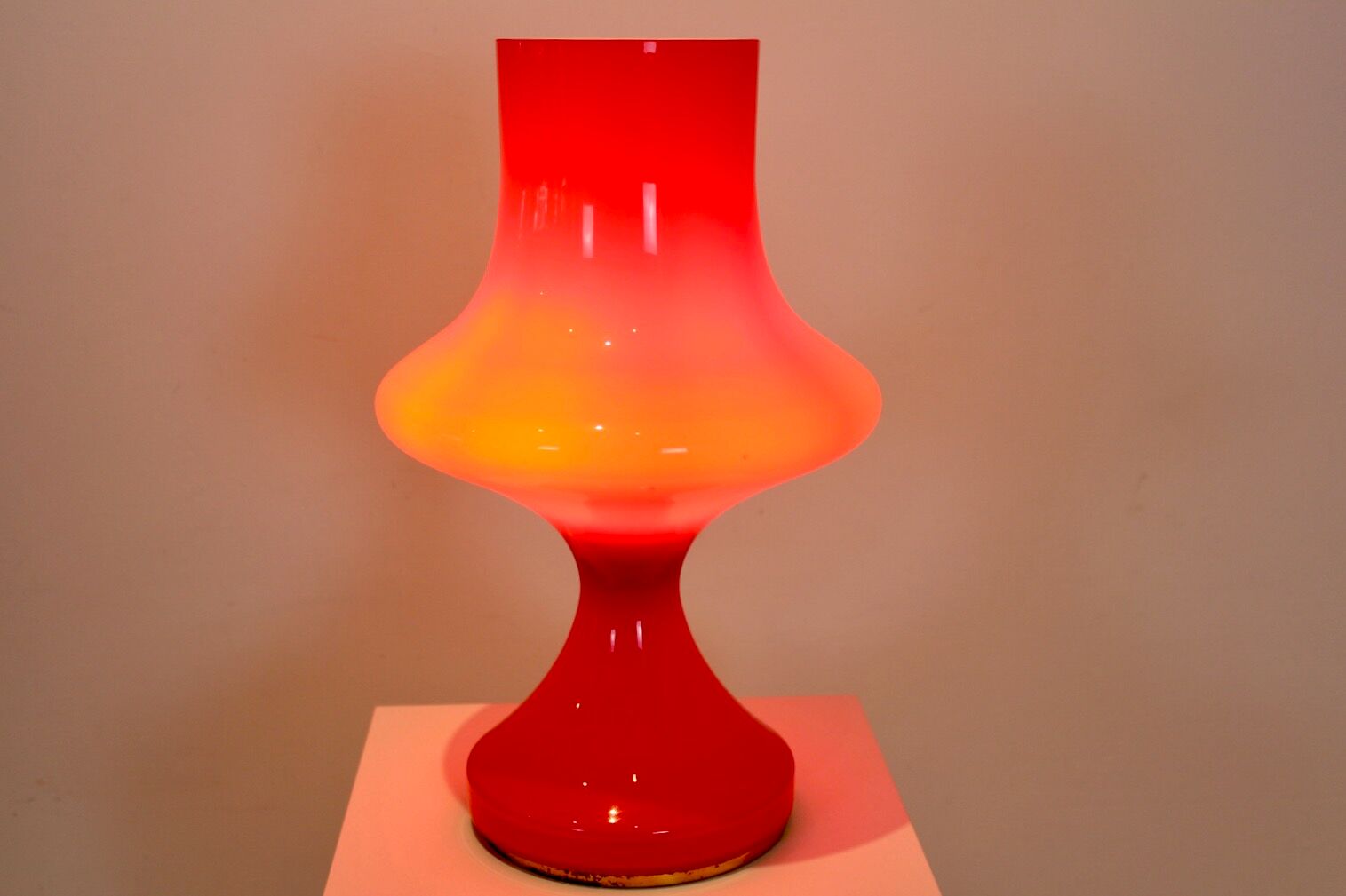 Orange opaline glass table lamp by Štepán Tabery, 1960s