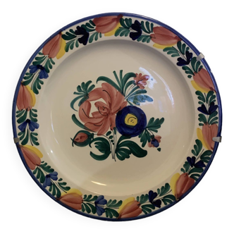 Assiette déco Italie signée peint main 25cm motif fleur floral porcelaine vintage ancien