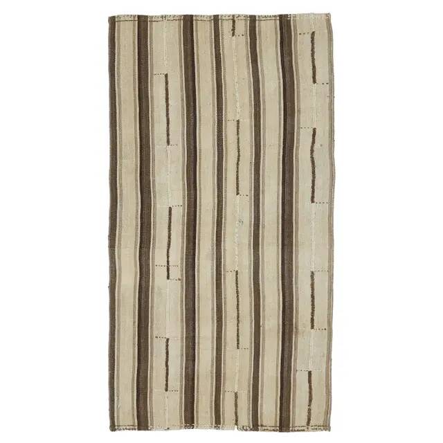 Vintage Turkish Hand-Knotted Wool Cotton Brown Kilim Runner Rug 110x213