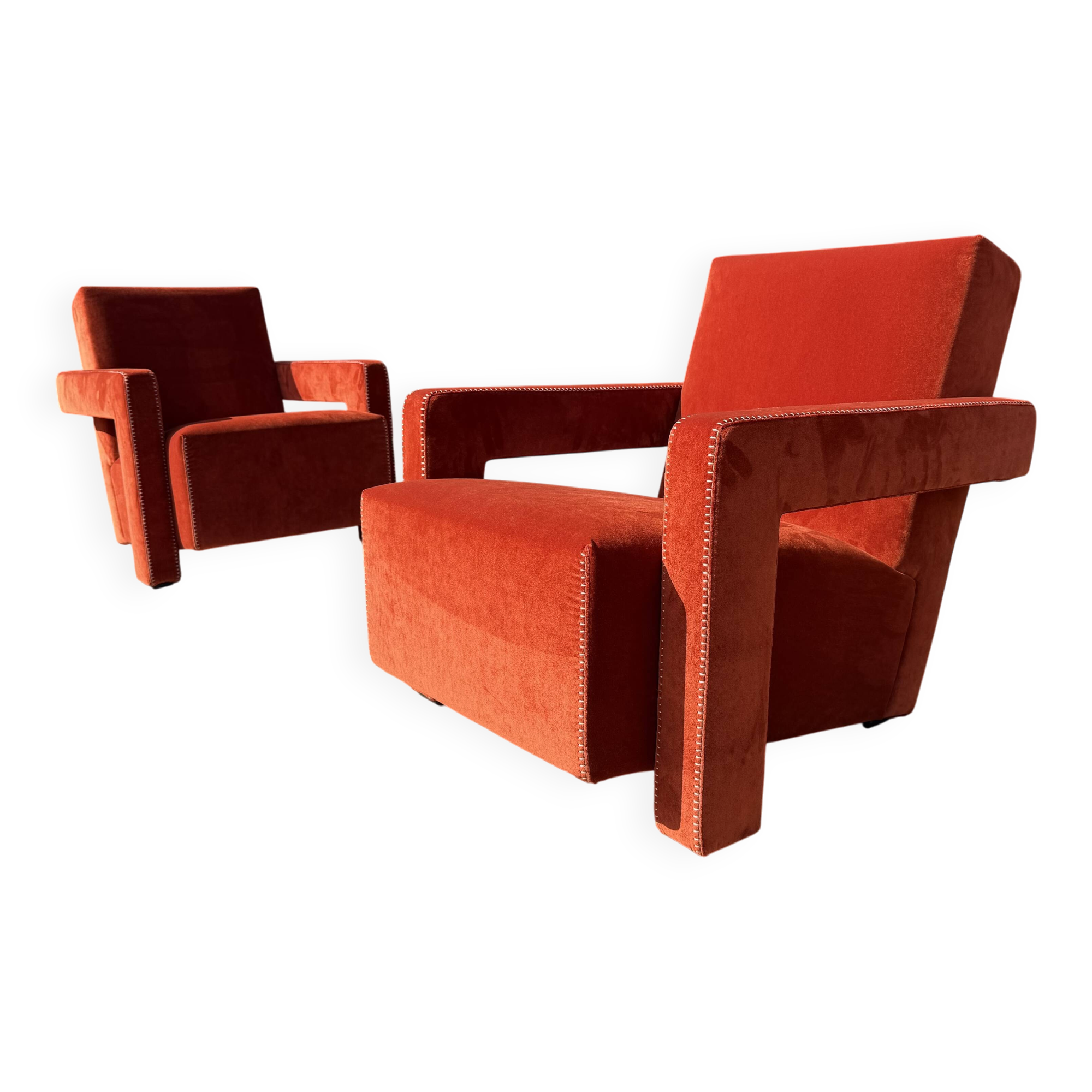 2x Cassina Utrecht chair in terracotta (rust brown) velvet in new condition!