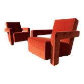 2x cassina utrecht chair in terracotta (rust brown) velvet, as new!