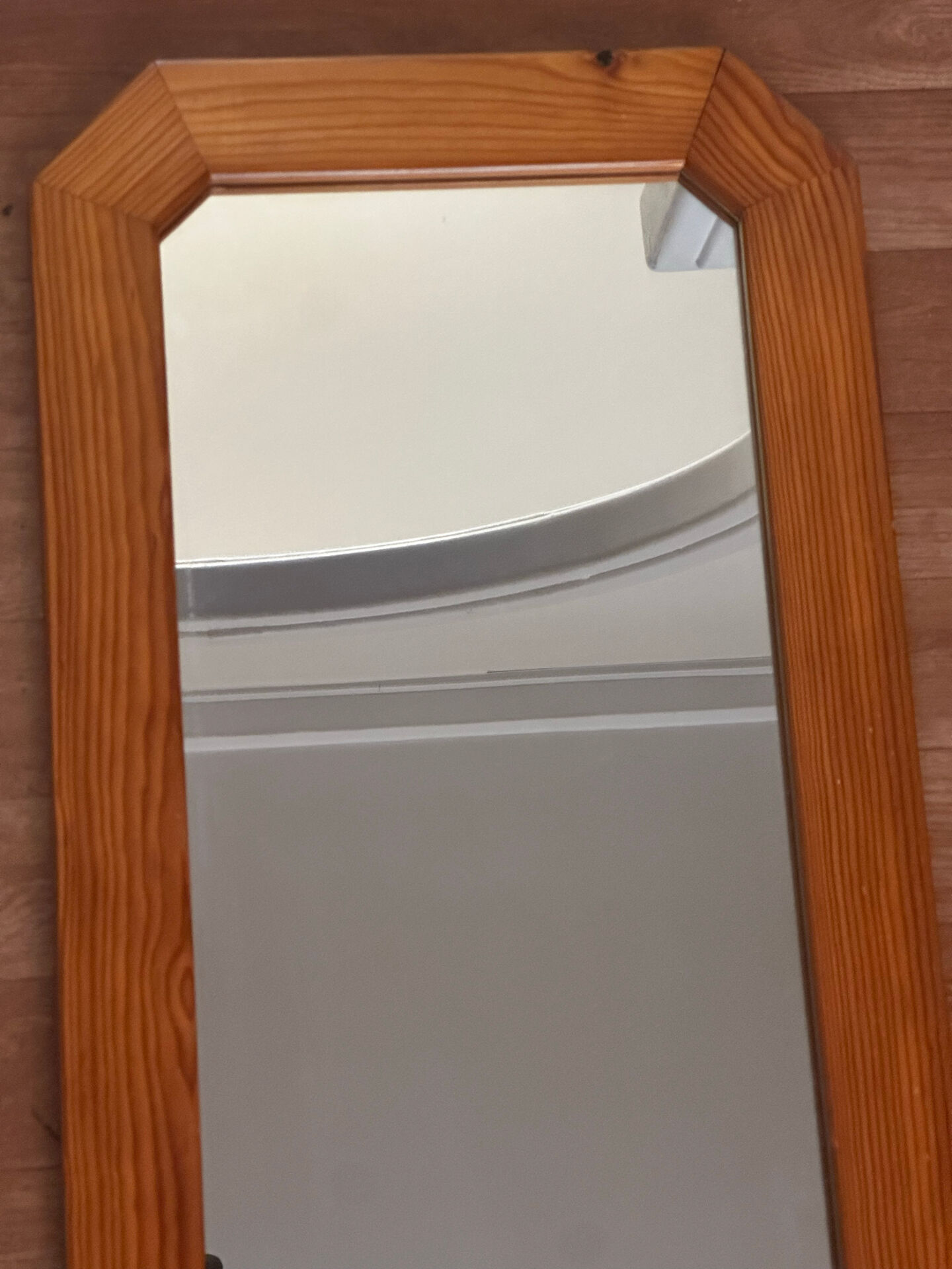 Large octagonal wall mirror in pine, 1970s – 103 × 40 cm
