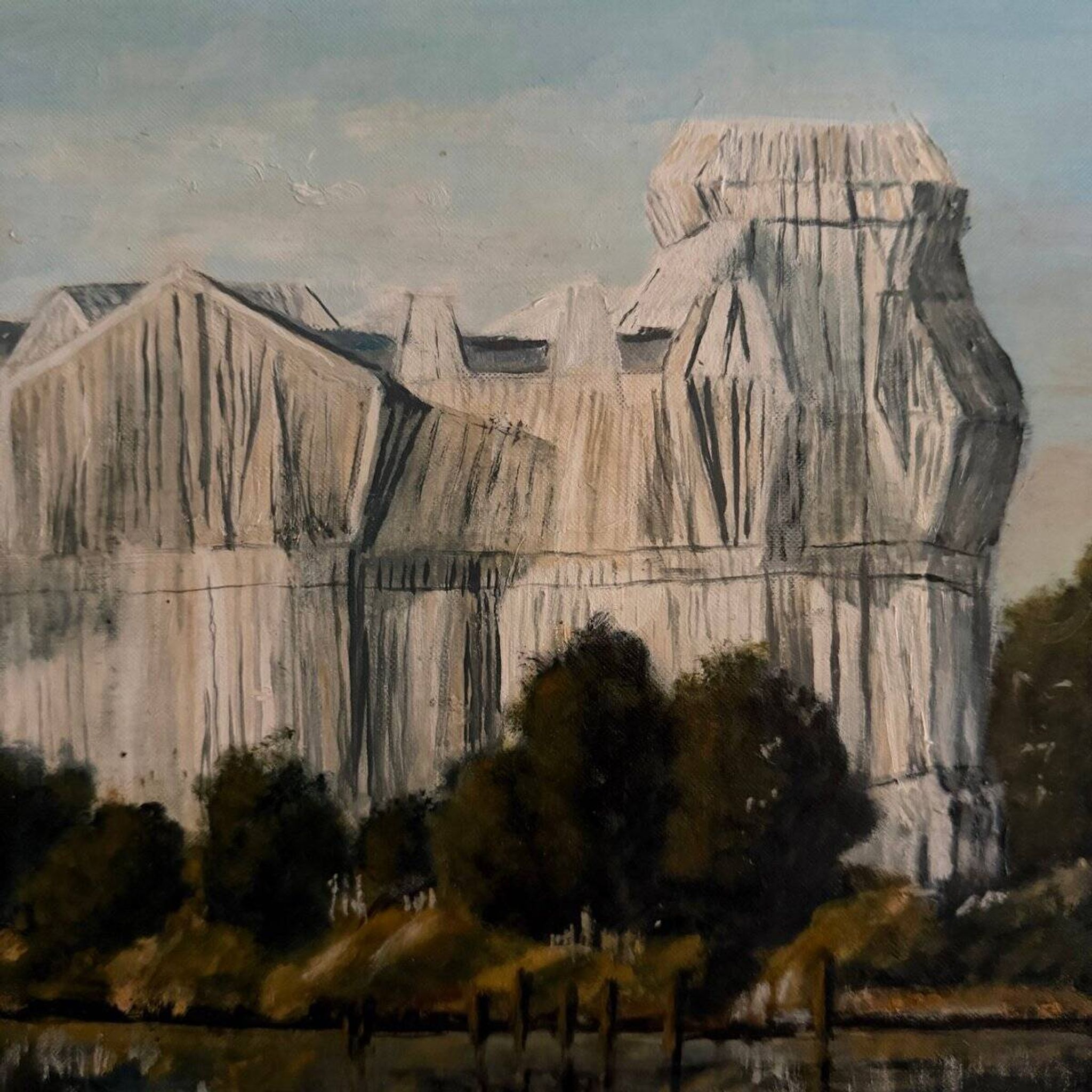 Huile sur toile encadrée Le Reichstag enveloppé à Berlin, 1995