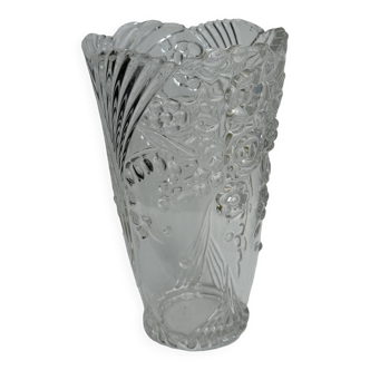 Glass vase with stylized flower pattern