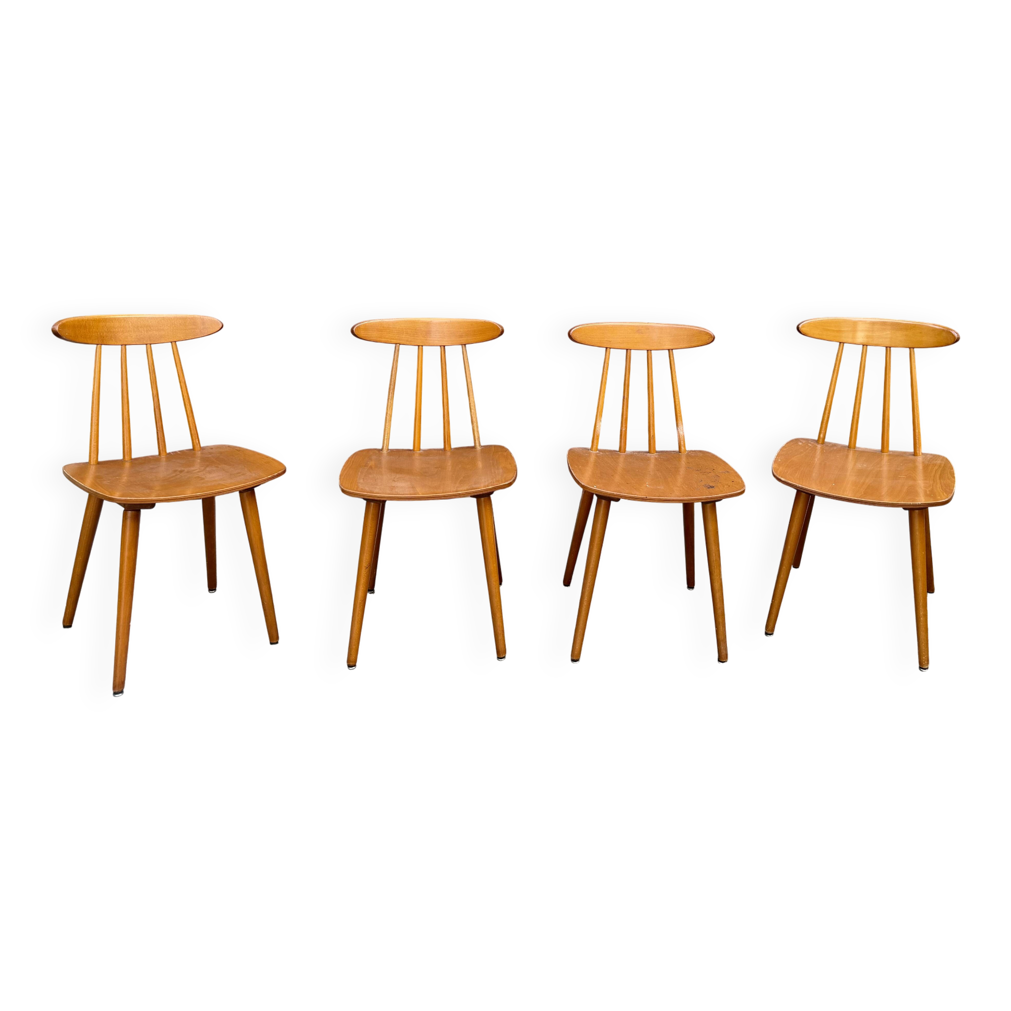 🪑✨ Set of 4 vintage HILLER chairs – Rare model with boomerang backrest -