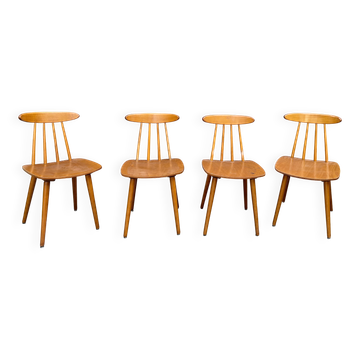 Lot de 4 chaises vintage HILLER – Modèle rare à dossier boomerang -