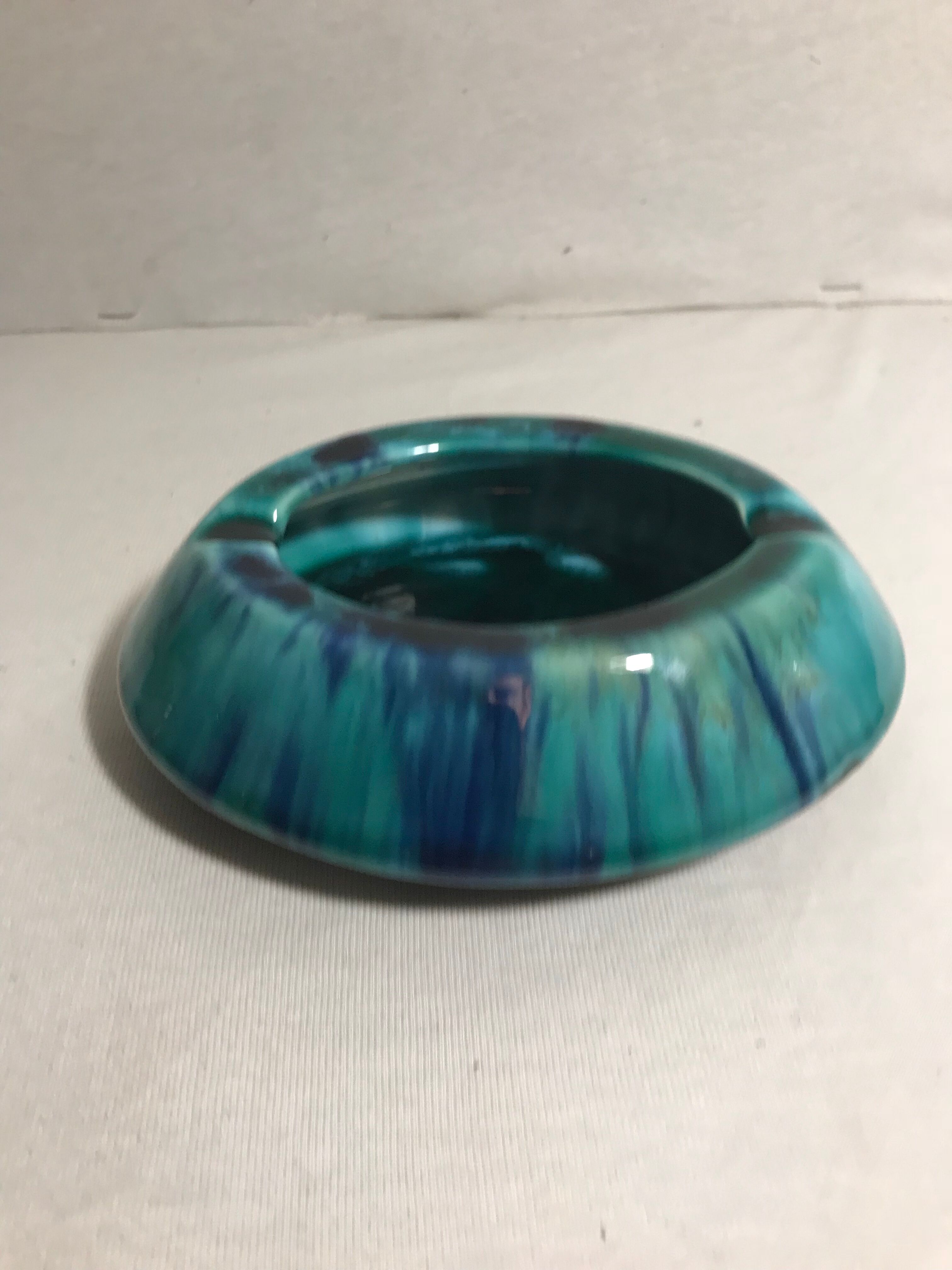 Old ceramics ceramic ashtray morvan blue green vintage enamel