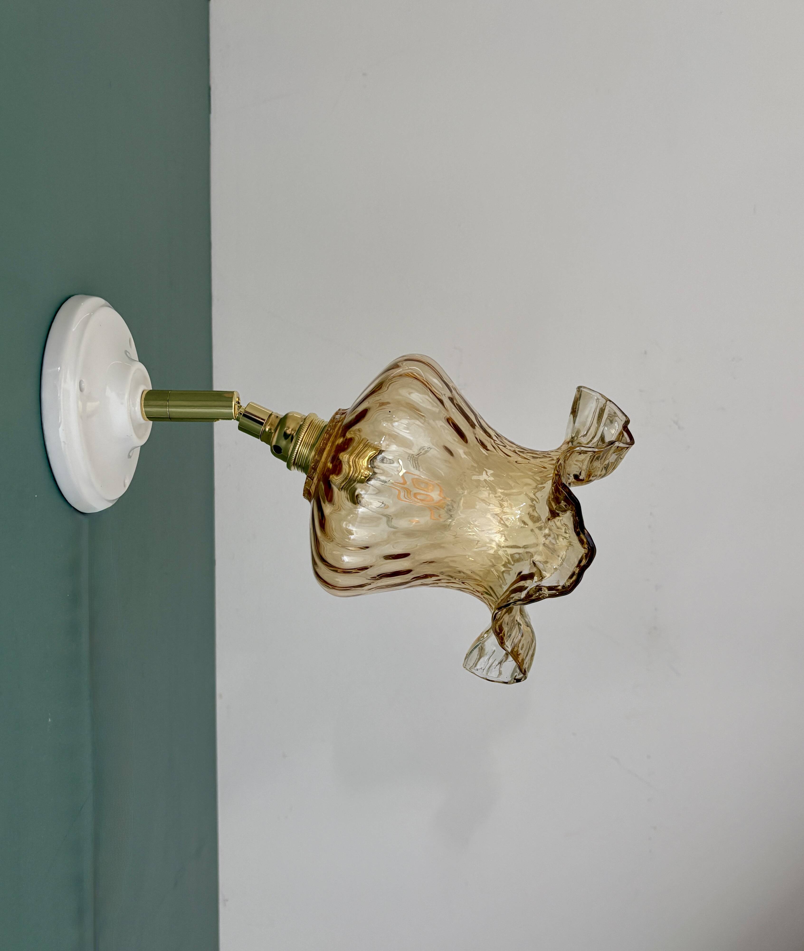 Vintage amber glass tulip wall light