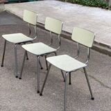 Set of 3 light green formica chairs by Plastilux from the 1950s.