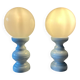Lampe en bois italienne tournée et opaline années 1970