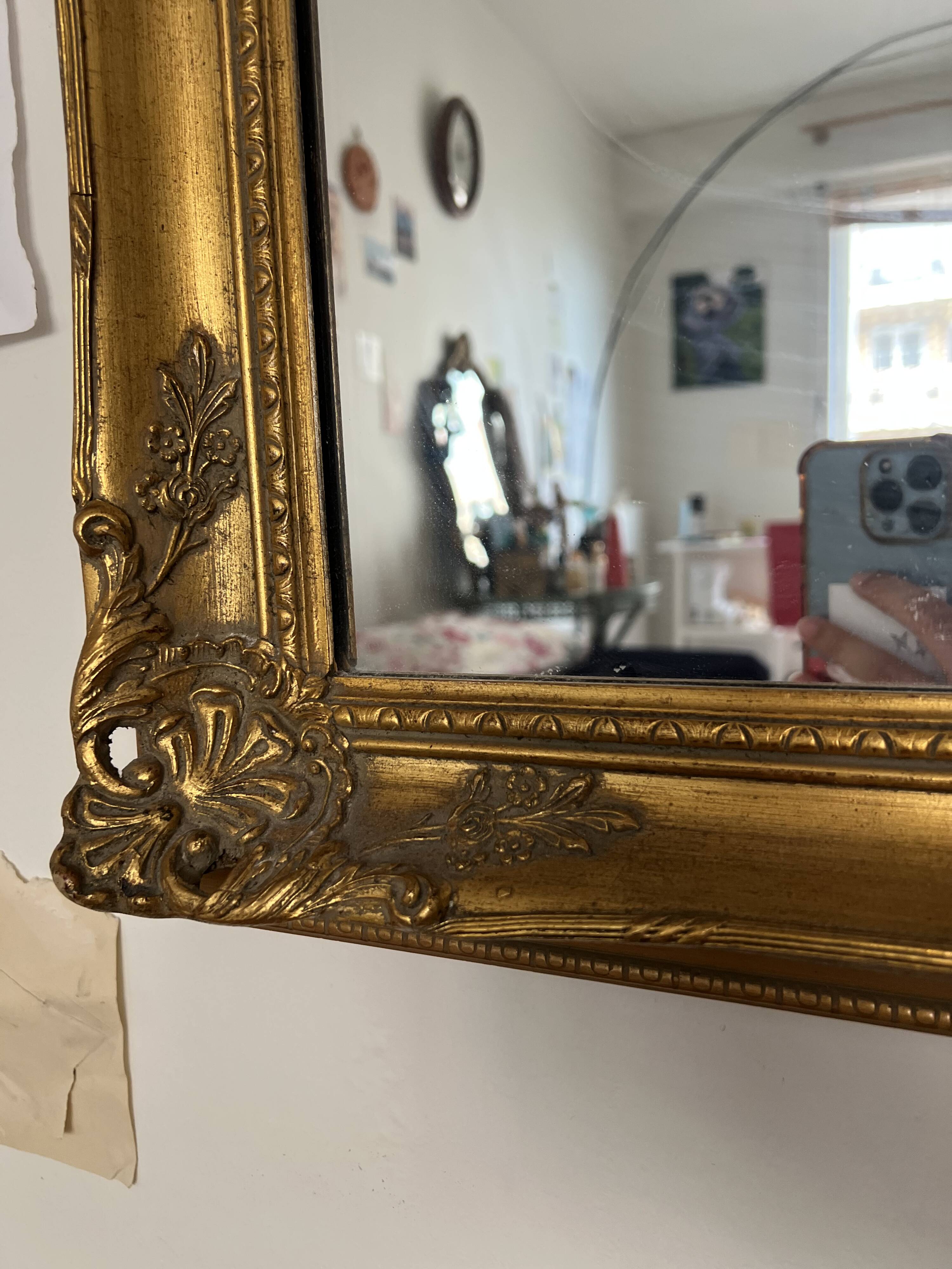 Miroir murale vintage doré avec reproduction "Les Quatre Saisons - L'A