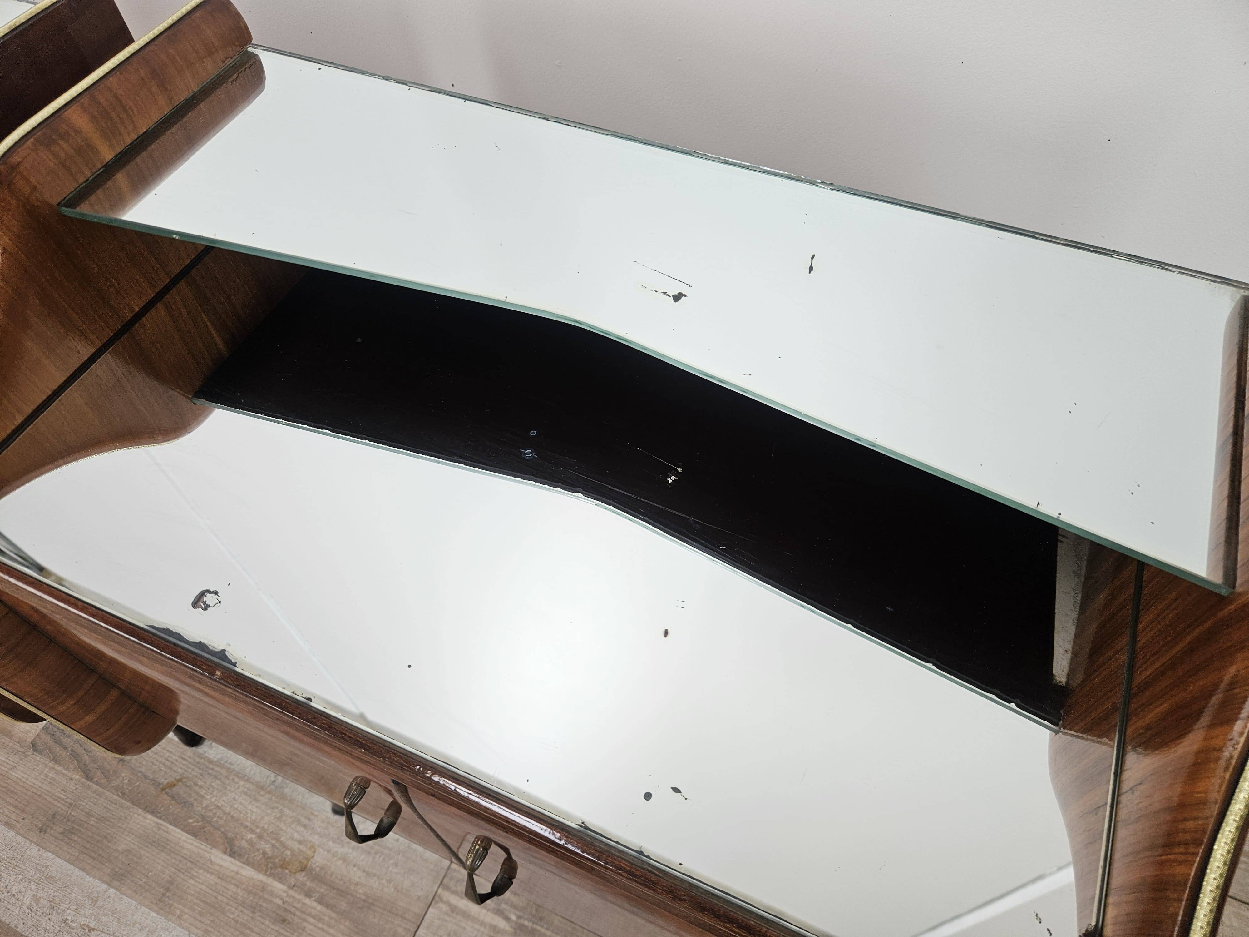 Walnut burl bedside tables with double glass top