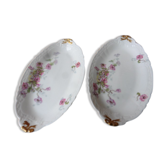 2 porcelain raviers signed Limoges SS France decoration anemones and daisies