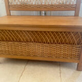 Wooden and rattan toy chest bench