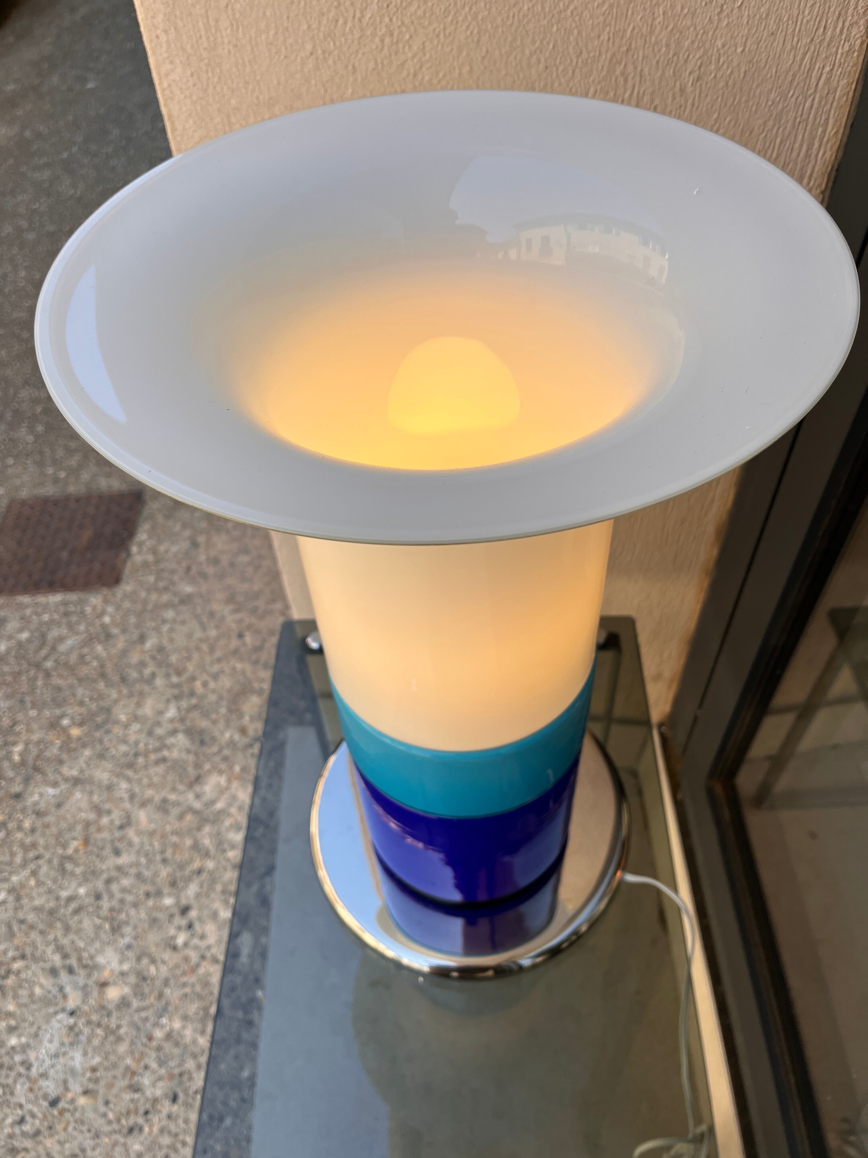 Lampe verre bleue design italien 1970