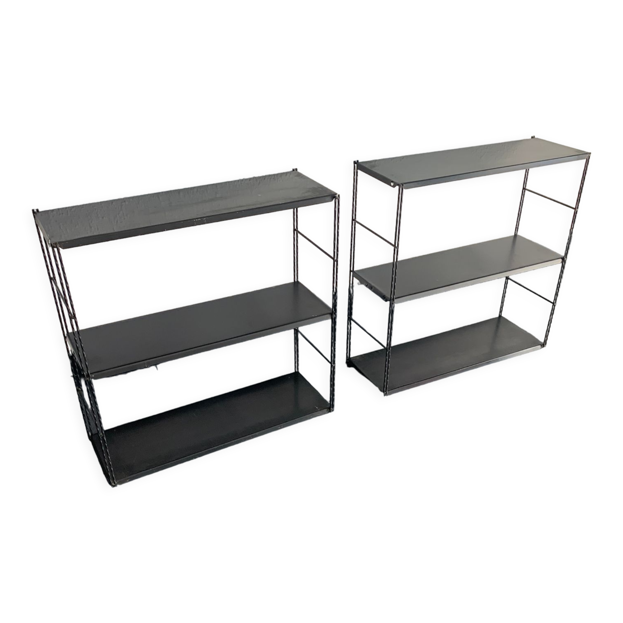 Pair shelves vintage 1960 black string - 49 x 58 cm