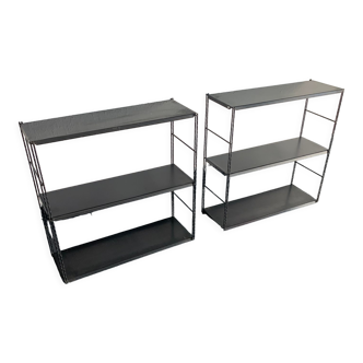 Pair shelves vintage 1960 black string - 49 x 58 cm