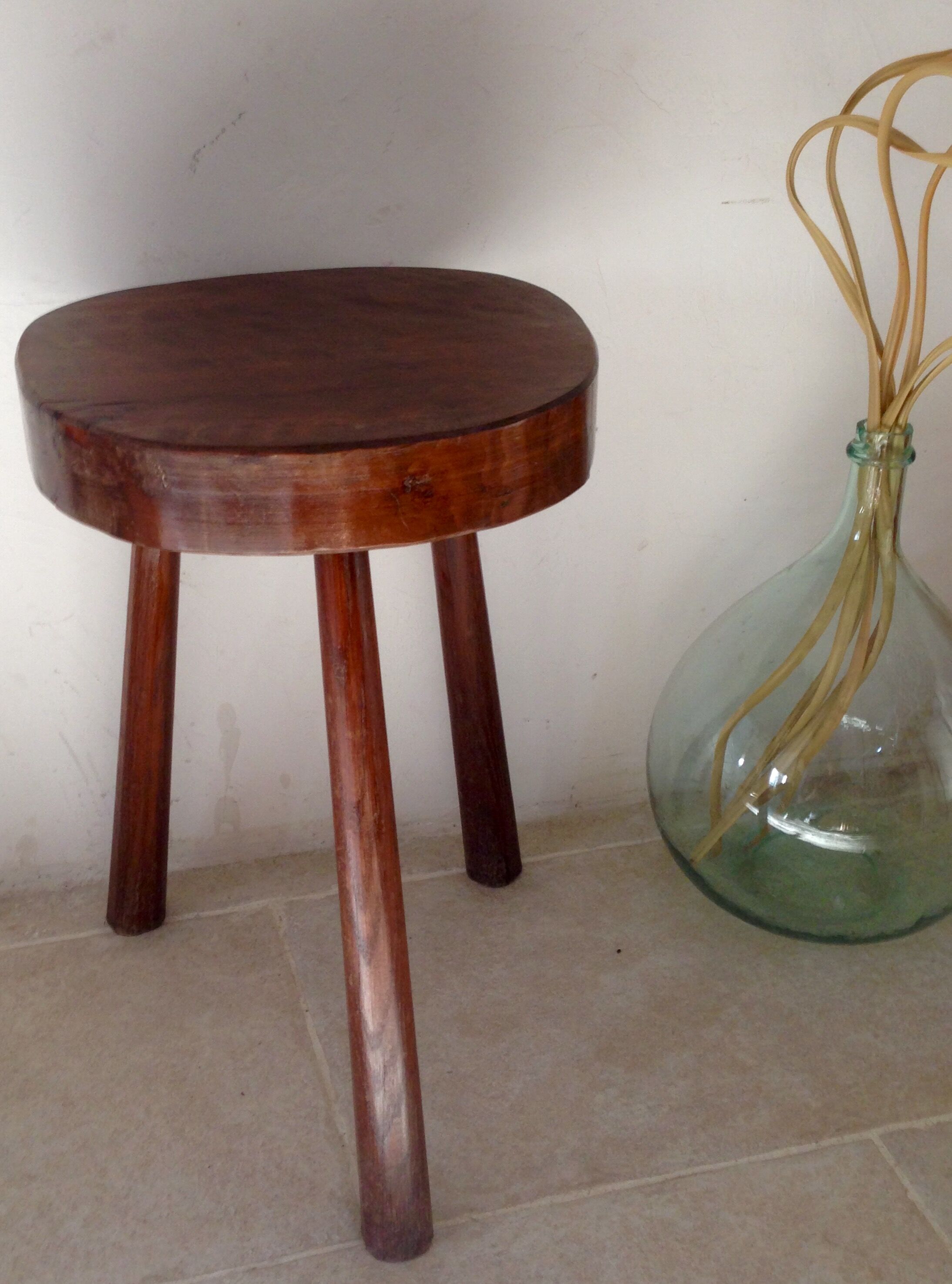 V massive wooden tripod stool