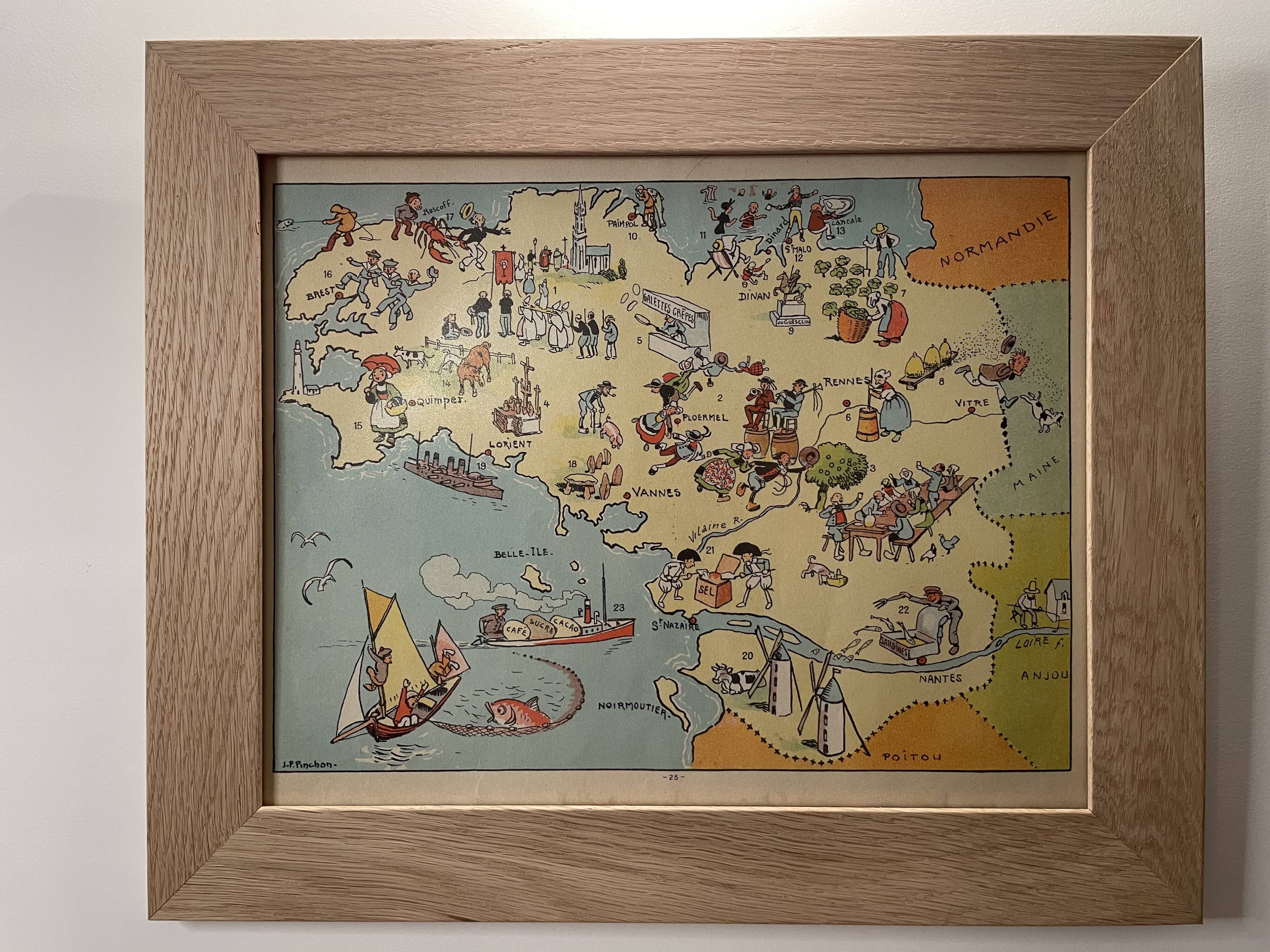 Old poster illustrated map of Brittany 1935 - JP Pinchon