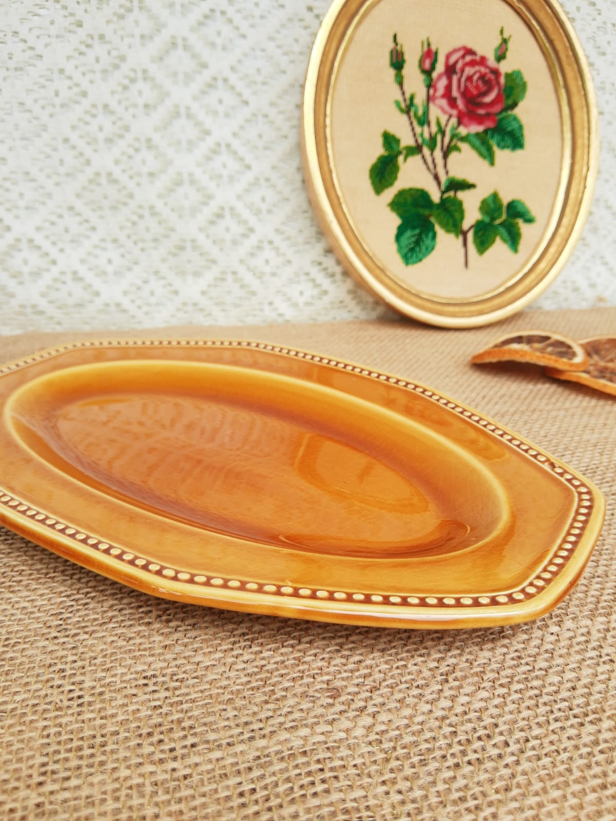 Ravier - plat Longchamp France moutarde - vintage