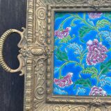 Antique bronze and faience vide-poche from Gien.