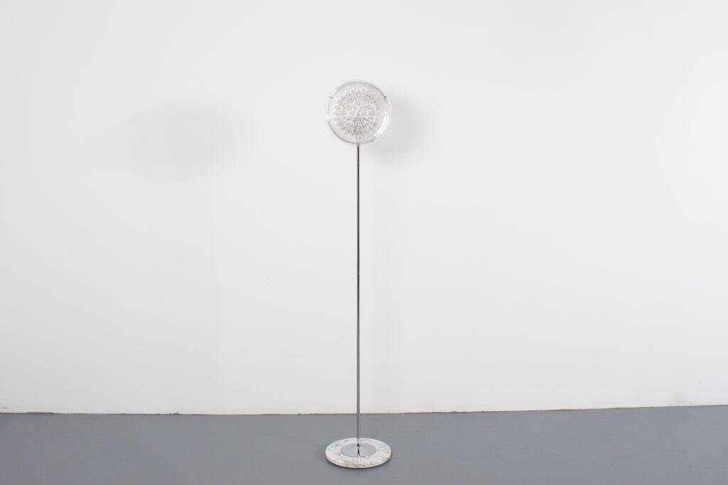 Vintage Italian ‘Eye’ Floor Lamp, Chrome, Murano Glass and Marble, 1970s