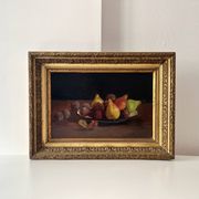Oil on canvas of a still life with pears 1911, antique framed painting