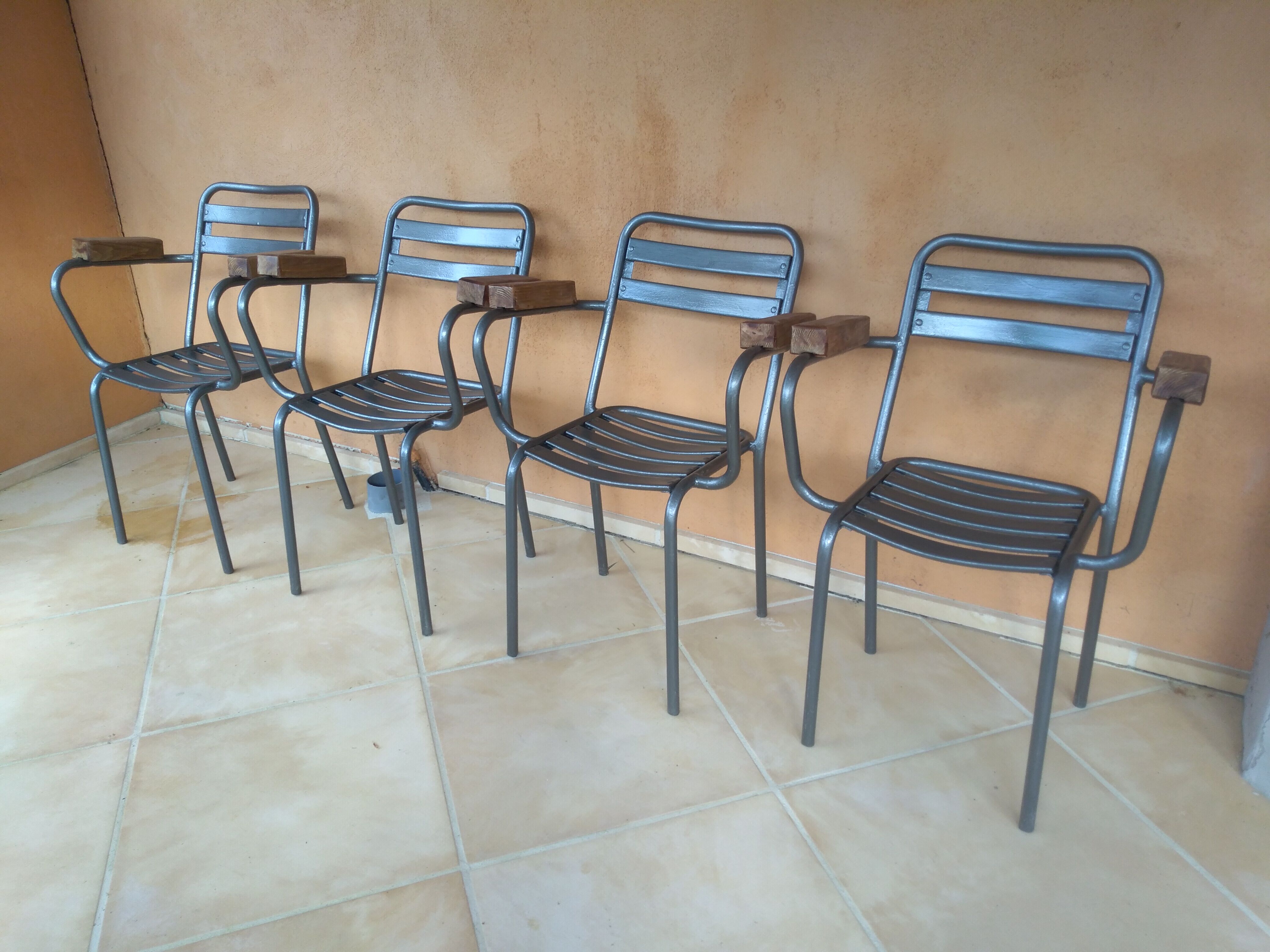 Set table and 4 armchairs bistro garden Tolix Xavier Pauchard 1950s