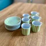 6 tasses en porcelaine rayée vert et blanc, collection Chriss G