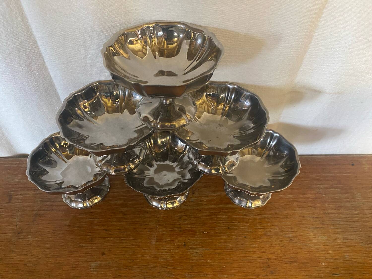 Set of 6 stainless steel ice cream bowls, made in france, vintage