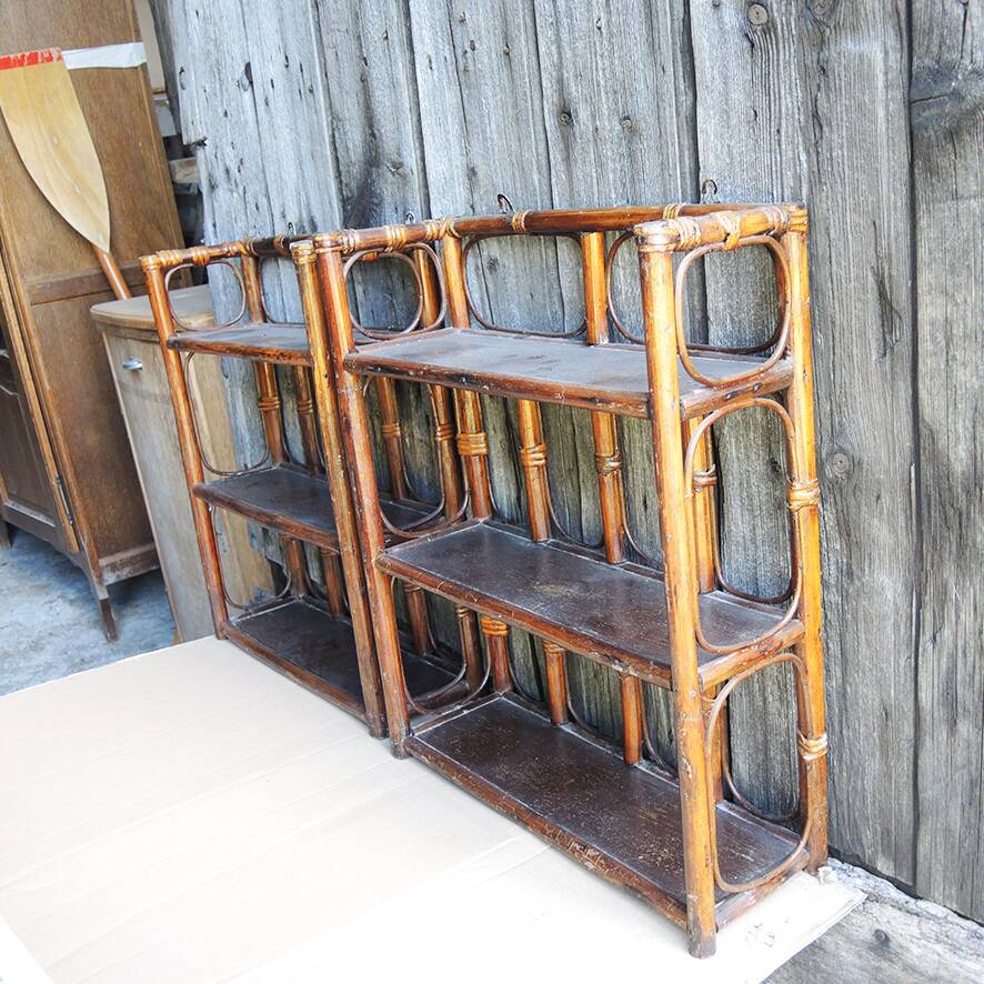 2 old rattan wall shelves